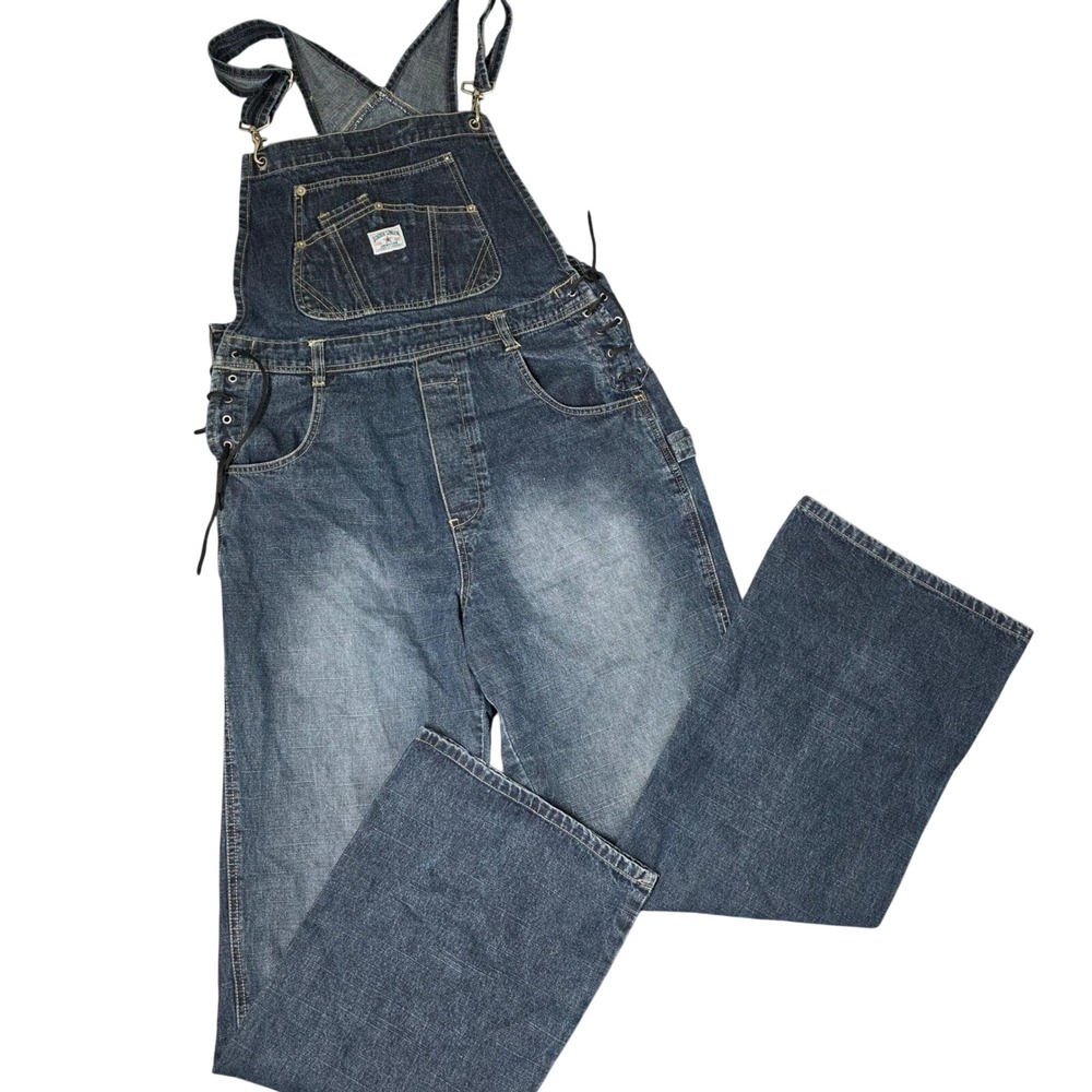 Vintage London London Denim Overalls Lace Tie Side Bootcut Bibs Large Y2K 90s
